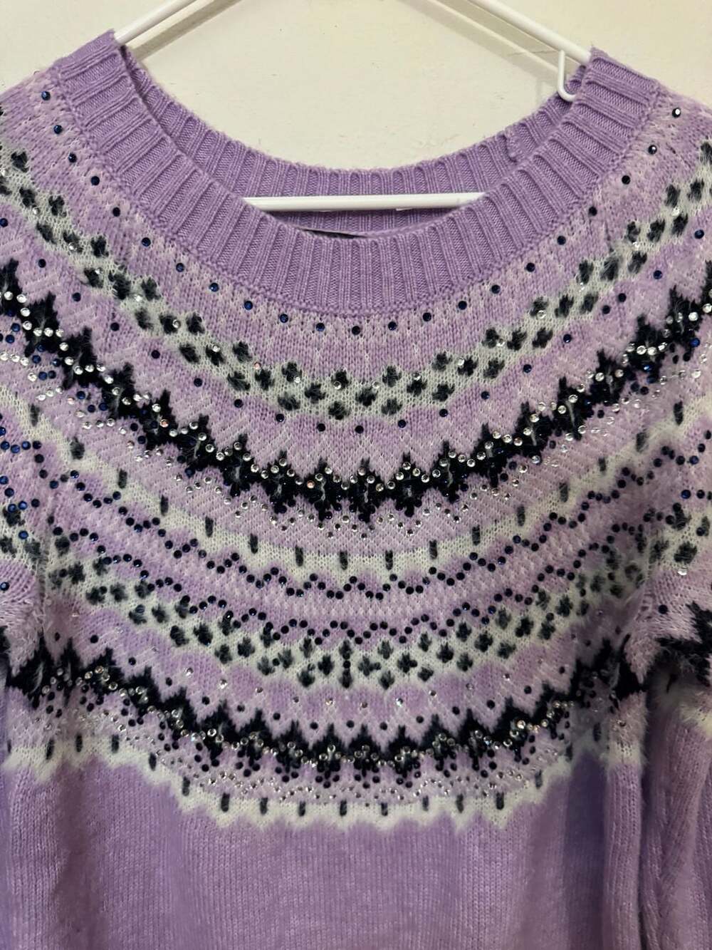 Talbots Embroidered Fair Isle Crewneck Sweater in Purple - Picture 5 of 5